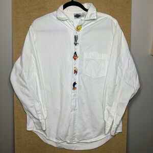 ACME Vintage White Looney Tunes Casual Button Down Shirt Size Medium
